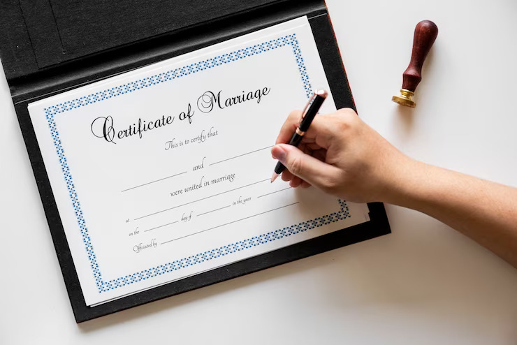 hand signing marriage certification 53876 14939